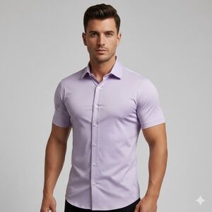Coofandy Muscle Fit Shirt Men Medium Pastel Purple Wrinkle Free Short Sleeve New